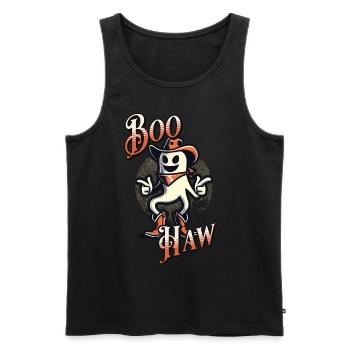 Funny Cowboy Ghost Says Boo Haw Halloween - Men's Premium Organic Tank Top - black - Front - AI Model Male 178 light (178cm)