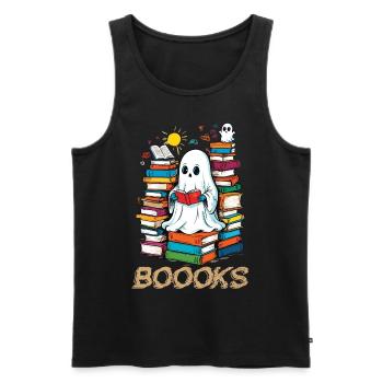 Cute Book Lover Ghost Funny Saying - Men's Premium Organic Tank Top - black - Front - AI Model Male 178 light (178cm)