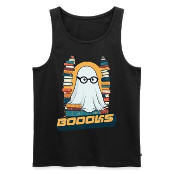 FunnyCute Book Lover Ghost Says Boook - Men's Premium Organic Tank Top - black - Front - AI Model Male 178 light (178cm)