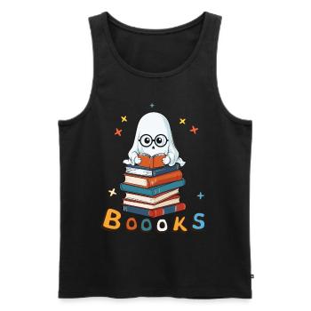 Cute Funny Book Lover Ghost - Men's Premium Organic Tank Top - black - Front - AI Model Male 178 light (178cm)