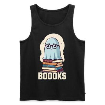 Cute book lover ghost with book - Men's Premium Organic Tank Top - black - Front - AI Model Male 178 light (178cm)