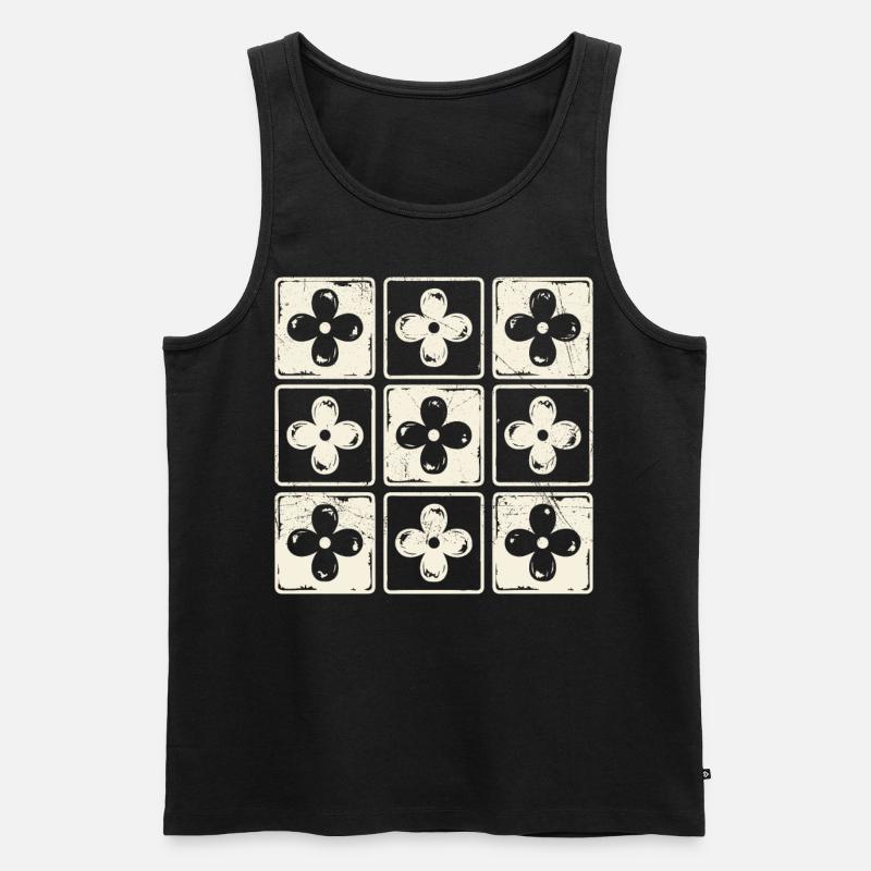 Retro bunte karierte Blumen süße Boho Blumen - Männer Premium Bio Tank Top - Schwarz