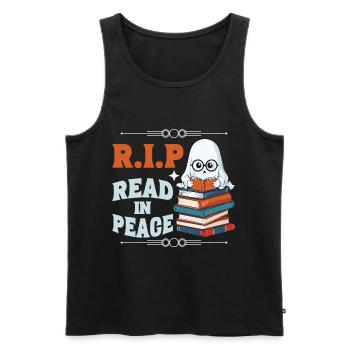 Cute Book Lover Ghost Funny Saying - Men's Premium Organic Tank Top - black - Front - AI Model Male 178 light (178cm)