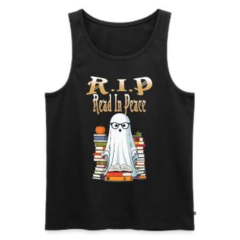 Cute Book Lover Ghost Halloween - Men's Premium Organic Tank Top - black - Front - AI Model Male 178 light (178cm)