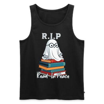 Cute book lover ghost reads in peace - Men's Premium Organic Tank Top - black - Front - AI Model Male 178 light (178cm)
