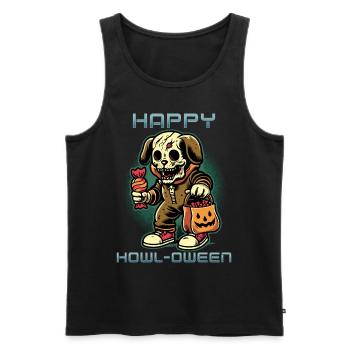 Happy Howl-o-ween Funny Halloween Dog Saying - Men's Premium Organic Tank Top - black - Front - AI Model Male 178 light (178cm)