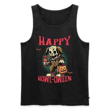 Happy Howl-Oween Lustiger Hunde Halloween Spruch - Männer Premium Bio Tank Top - Schwarz - Vorne - Michal (187cm)