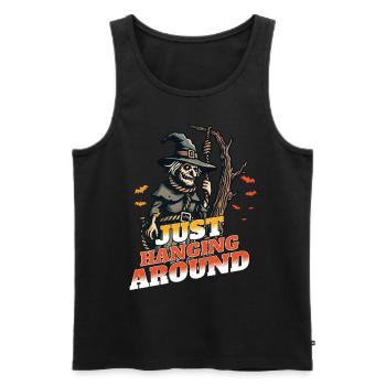 Lustiger Halloween Spruch Just Hanging Around - Männer Premium Bio Tank Top - Schwarz - Vorne - Michal (187cm)