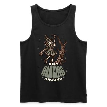 Lustiger Halloween Spruch Just Hanging Around - Männer Premium Bio Tank Top - Schwarz - Vorne - Michal (187cm)