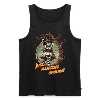 Lustiger Halloween Spruch Just Hanging Around - Männer Premium Bio Tank Top - Schwarz - Vorne - Michal (187cm)