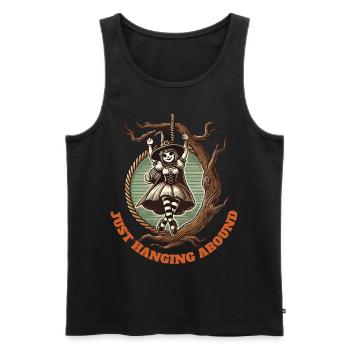 Just Hanging Around Lustiger Halloween Spruch - Männer Premium Bio Tank Top - Schwarz - Vorne - Michal (187cm)