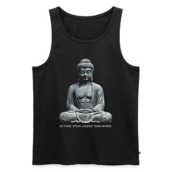 Buddha-Zitat Taten sagen mehr als Worte - Männer Premium Bio Tank Top - Schwarz - Vorne - Michal (187cm)
