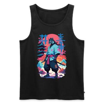 Tanuki Yokai Vaporwave Aesthetic Samurai Art - Men's Premium Organic Tank Top - black - Front - Michal (187cm)
