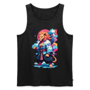 Samouraï Lion Esthétique Vaporwave Style Japon Art - Débardeur bio Premium Homme - noir - Devant - Michal (187cm)