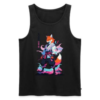 Kitsune Samurai Fox Aesthetic Vaporwave Style - Men's Premium Organic Tank Top - black - Front - Michal (187cm)