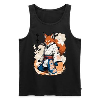 Kitsune Samouraï Renard Style Ukiyo-e Vintage - Débardeur bio Premium Homme - noir - Devant - Michal (187cm)