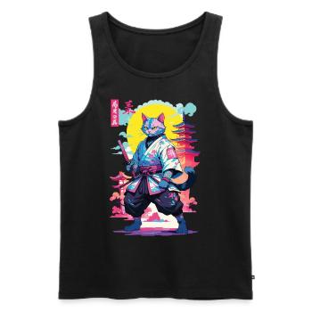 Samurai Cat Vaporwave Aesthetic Design - Men's Premium Organic Tank Top - black - Front - AI Model Male 178 light (178cm)