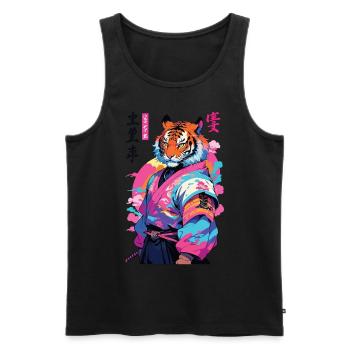 Tiger Yokai Vaporwave Aesthetic Samurai Art - Men's Premium Organic Tank Top - black - Front - Michal (187cm)