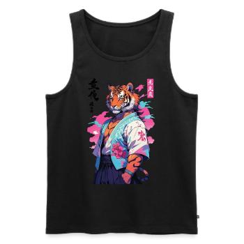 Tiger Yokai Vaporwave Aesthetic Samurai Art - Men's Premium Organic Tank Top - black - Front - Michal (187cm)