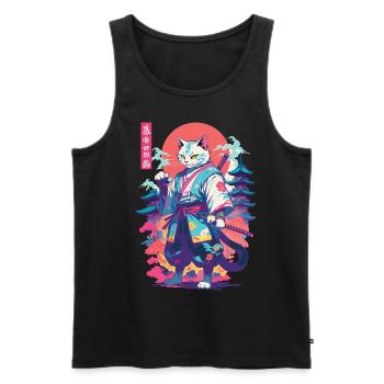 Samurai Katze Vaporwave Aesthetic Japan Kunst - Männer Premium Bio Tank Top - Schwarz - Vorne - Michal (187cm)