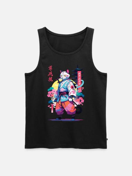 Samurai Cat Vaporwave Aesthetic - Men's Premium Organic Tank Top - black