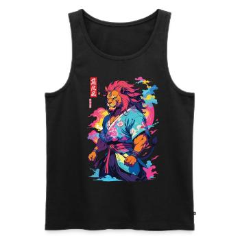 Samurai Lion Aesthetic Vaporwave Style Japan Art - Men's Premium Organic Tank Top - black - Front - Michal (187cm)