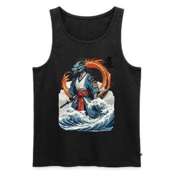 Dragon Samurai & Vintage Ukiyo-e Style Artwork - Men's Premium Organic Tank Top - black - Front - Michal (187cm)