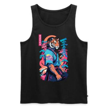Tiger Yokai Vaporwave Aesthetic Samurai Art - Men's Premium Organic Tank Top - black - Front - Michal (187cm)
