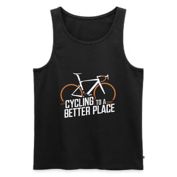 Mit dem Fahrrad zu einem besseren Ort / Fahrrad - Männer Premium Bio Tank Top - Schwarz - Vorne - Michal (187cm)