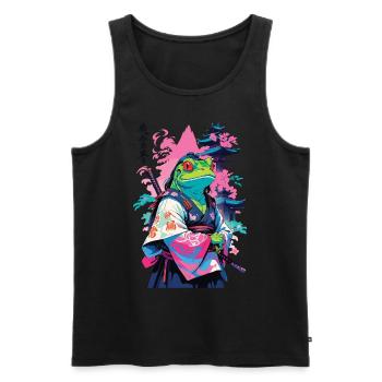 Grenouille Samouraï Esthétique Style Vaporwave Japon - Débardeur bio Premium Homme - noir - Devant - Michal (187cm)