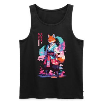 Kitsune Samurai Fox Aesthetic Vaporwave Style - Men's Premium Organic Tank Top - black - Front - Michal (187cm)