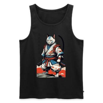 Samurai Cat Vintage Ukiyo-E Japanese - Men's Premium Organic Tank Top - black - Front - Michal (187cm)