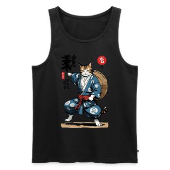 Samurai Katze Vintage Ukiyo-E Asiatischer Stil - Männer Premium Bio Tank Top - Schwarz - Vorne - Michal (187cm)