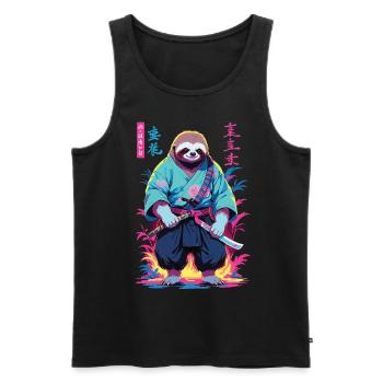 Samurai Sloth Aesthetic Vaporwave Style - Men's Premium Organic Tank Top - black - Front - Michal (187cm)