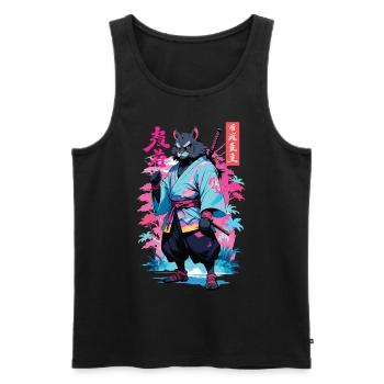 Tanuki Yokai Vaporwave Esthétique Art des samouraïs - Débardeur bio Premium Homme - noir - Devant - Michal (187cm)