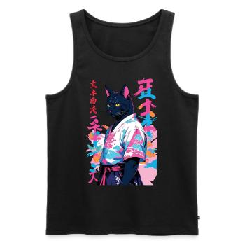 Samurai Katze Vaporwave Aesthetic Samurai Kunst - Männer Premium Bio Tank Top - Schwarz - Vorne - AI Model Male 178 light (178cm)