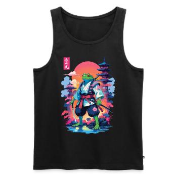 Grenouille samouraï et style esthétique Vaporwave - Débardeur bio Premium Homme - noir - Devant - Michal (187cm)