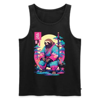 Samurai Sloth in Aesthetic Vaporwave Style - Men's Premium Organic Tank Top - black - Front - Michal (187cm)