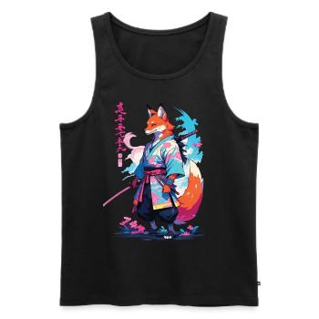 Kitsune Samurai Fox Aesthetic Vaporwave Style - Men's Premium Organic Tank Top - black - Front - Michal (187cm)