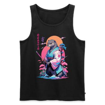 Samurai Otter Aesthetic Vaporwave Stil - Männer Premium Bio Tank Top - Schwarz - Vorne - Michal (187cm)