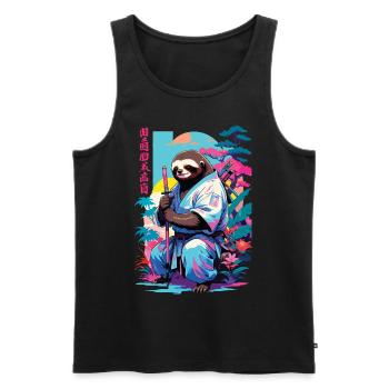 Samurai Sloth Aesthetic Vaporwave Style - Men's Premium Organic Tank Top - black - Front - Michal (187cm)
