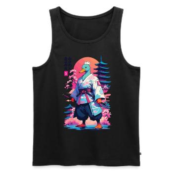 Canard samouraï dans le style esthétique Vaporwave - Débardeur bio Premium Homme - noir - Devant - Michal (187cm)