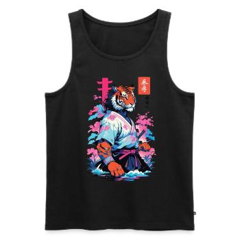 Tiger Yokai & Vaporwave Aesthetic Samurai Art - Men's Premium Organic Tank Top - black - Front - Michal (187cm)