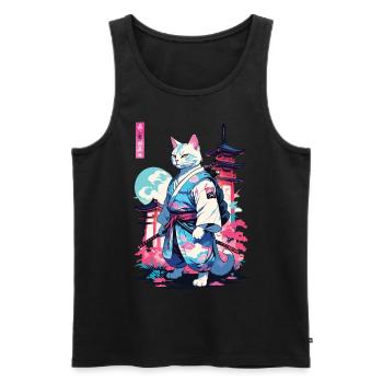 Samurai Katze Vaporwave Aesthetic Japan Style - Männer Premium Bio Tank Top - Schwarz - Vorne - Michal (187cm)