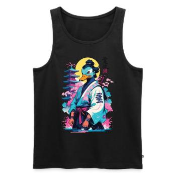 Samurai Duck In Aesthetic Vaporwave Style - Men's Premium Organic Tank Top - black - Front - Michal (187cm)