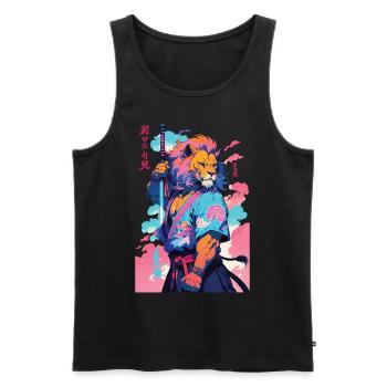 Samouraï Lion Esthétique Style Vaporwave - Débardeur bio Premium Homme - noir - Devant - Michal (187cm)