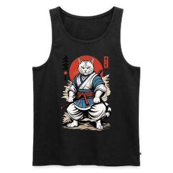 Samurai Cat Vintage Ukiyo-E Japanese Design - Men's Premium Organic Tank Top - black - Front - Michal (187cm)