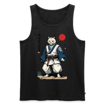 Samurai Cat Vintage Ukiyo-E Artwork Design - Men's Premium Organic Tank Top - black - Front - Michal (187cm)