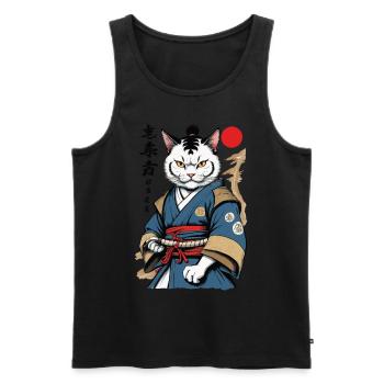 Samurai Cat Vintage Ukiyo-E Aesthetic Japan - Men's Premium Organic Tank Top - black - Front - Michal (187cm)