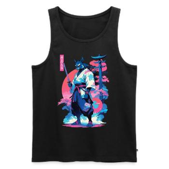 Tanuki Yokai Vaporwave Aesthetic Samurai Art - Men's Premium Organic Tank Top - black - Front - Michal (187cm)